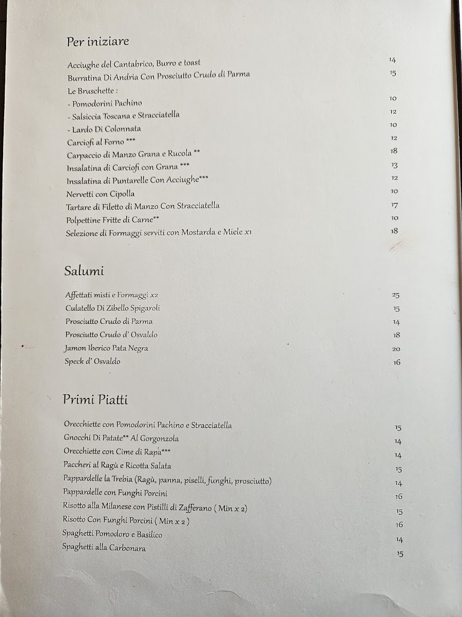 Menu Trattoria De La Trebia Milano-2